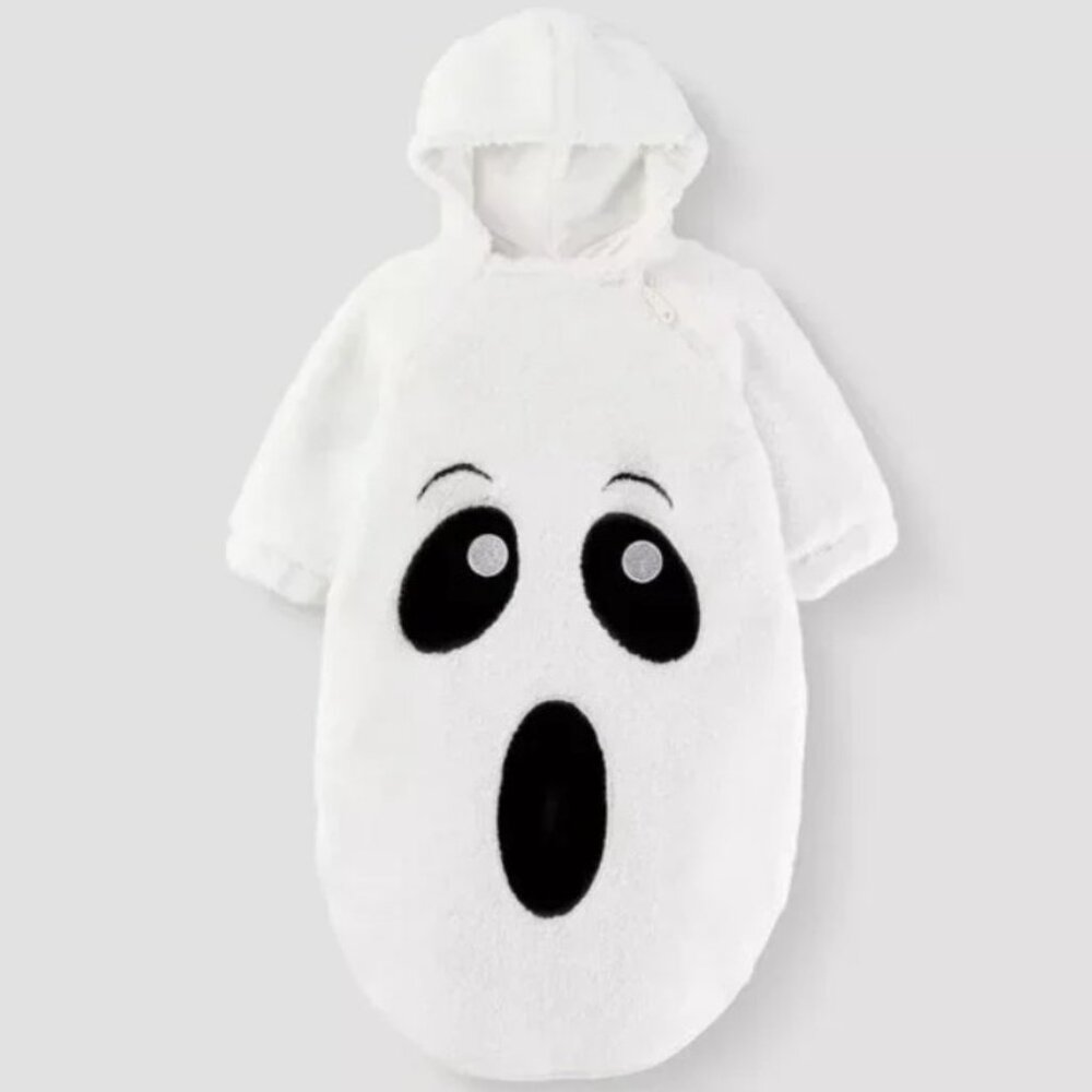 Ghost Bunting Halloween Costume White Fleece Plush Hooded 0/6 mths Unisex Baby